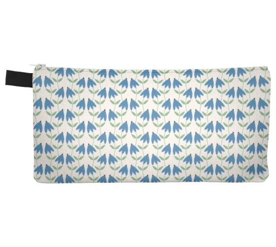 Blue Botanicals Pencil Case, Small Polyester Zipper Bag
