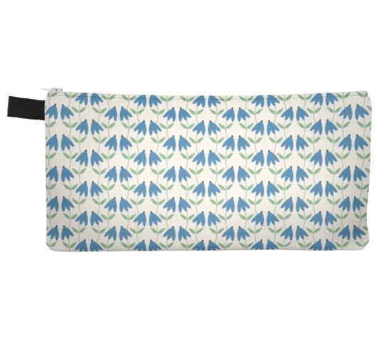 Blue Botanicals Pencil Case, Small Polyester Zipper Bag