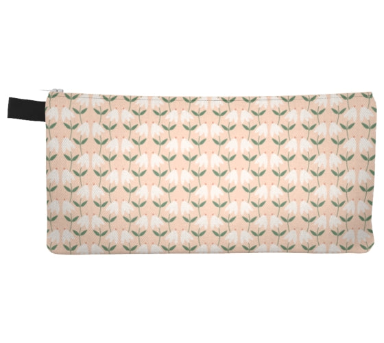 Peach Botanicals Pencil Case, Small Polyester Zipper Bag