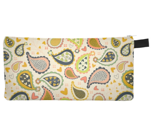 Yellow Country Paisley Pencil Case, Small Polyester Zipper Bag