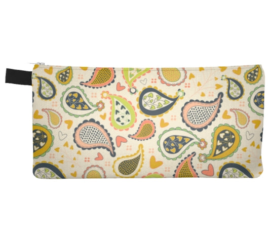 Yellow Country Paisley Pencil Case, Small Polyester Zipper Bag