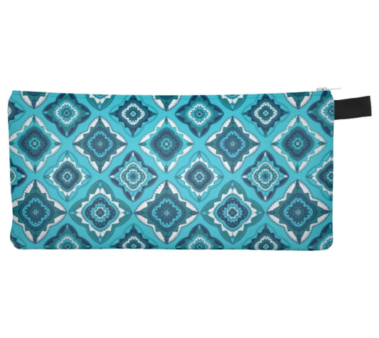 Blue Diamond Medallions Pencil Case, Small Polyester Zipper Bag