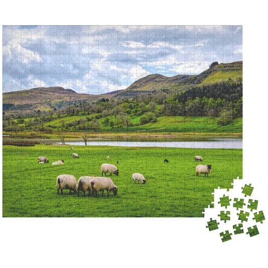 500 Piece Jigsaw Puzzle, Ireland Landscape Photography of Glencar Lake Mountain Sheep