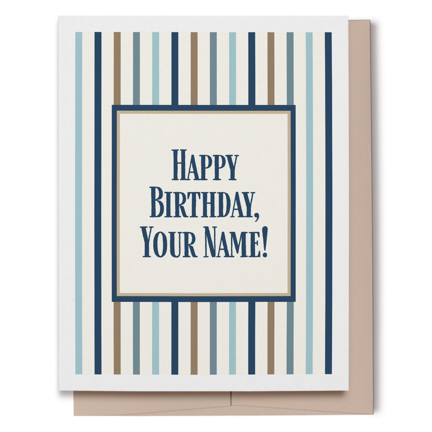 Personalized Birthday Card - Blue and Brown Vertical Striped Greeting Card
