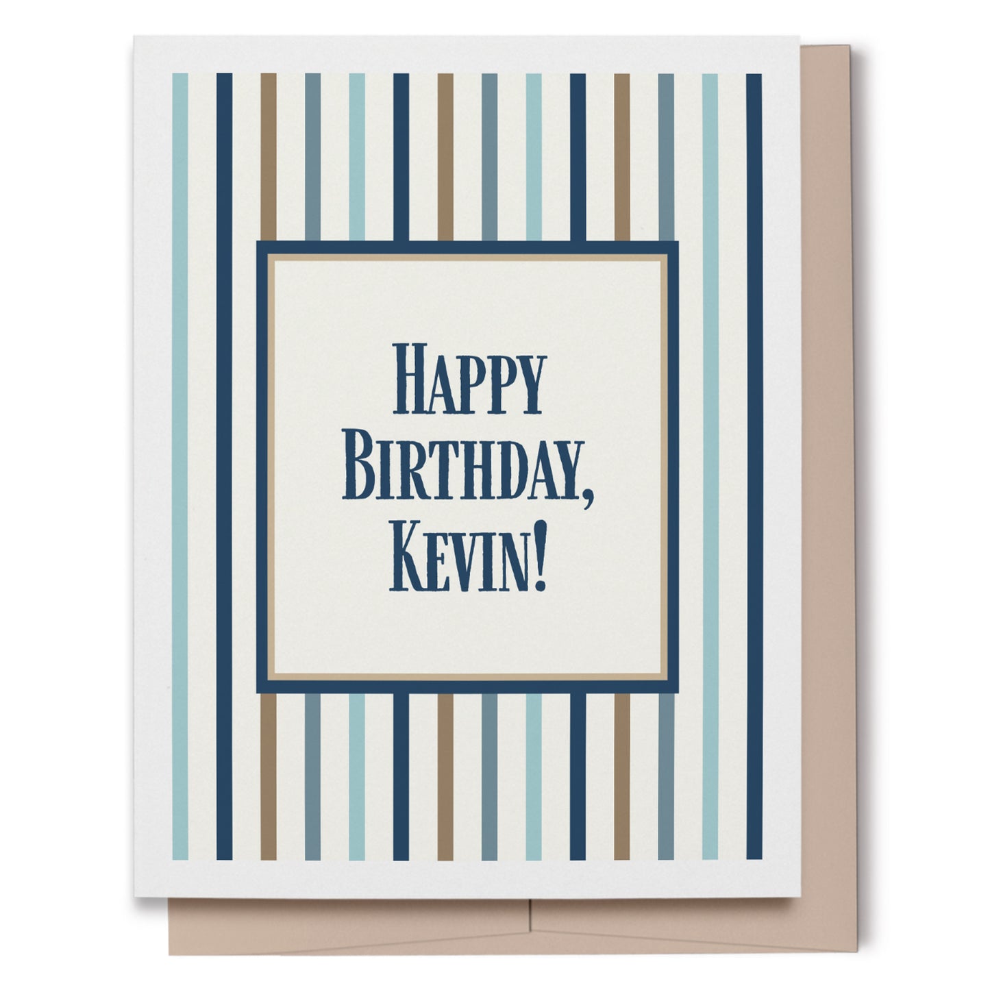 Personalized Birthday Card - Blue and Brown Vertical Striped Greeting Card