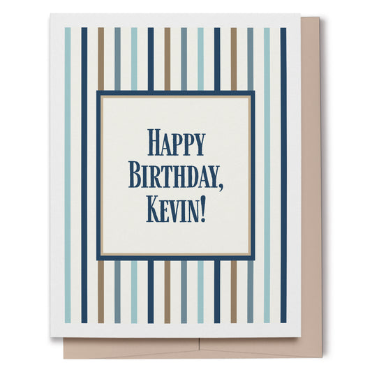 Personalized Birthday Card - Blue and Brown Vertical Striped Greeting Card