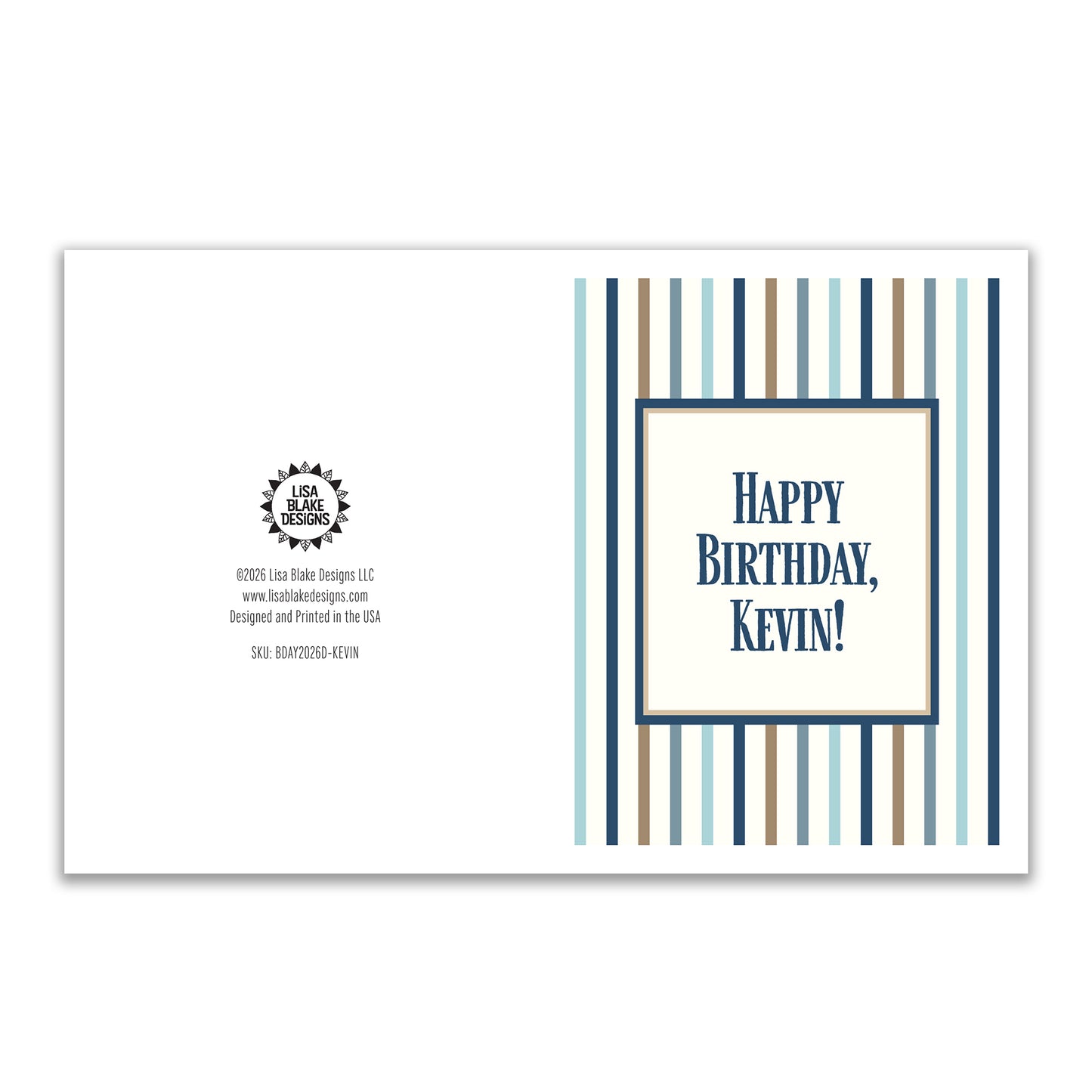 Personalized Birthday Card - Blue and Brown Vertical Striped Greeting Card