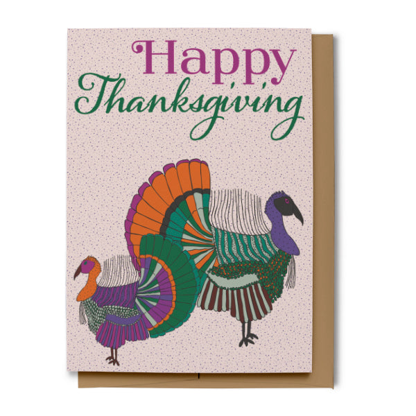 Happy Thanksgiving Card, Turkeys, Pink, 5x7
