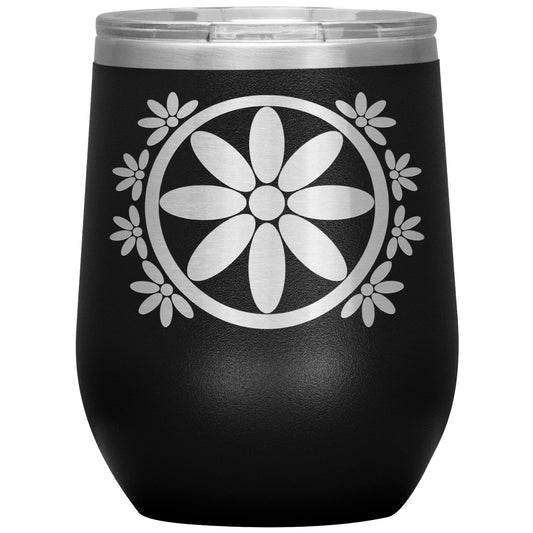Insulated Wine Tumbler, Circle Flower 12 oz Tumbler, Travel Mug with Lid, Multiple Color Options