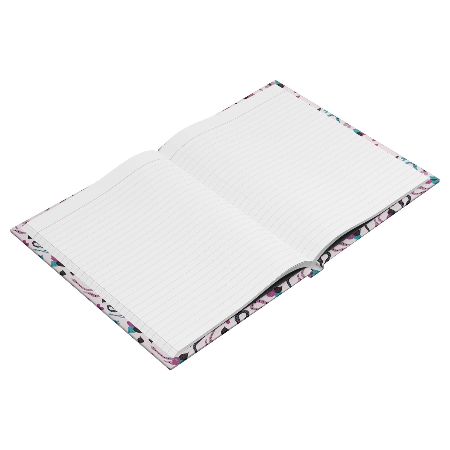 Snakes Hardcover Journal, Fuchsia Pink, Turquoise and Black, Perforated Sheets
