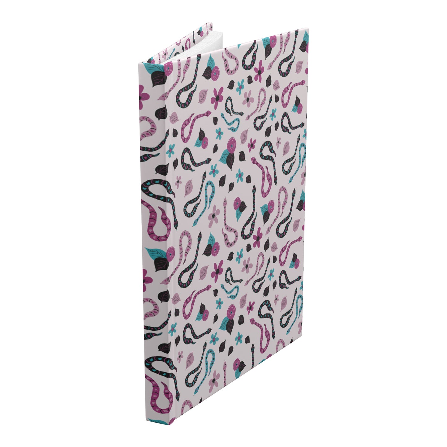 Snakes Hardcover Journal, Fuchsia Pink, Turquoise and Black, Perforated Sheets