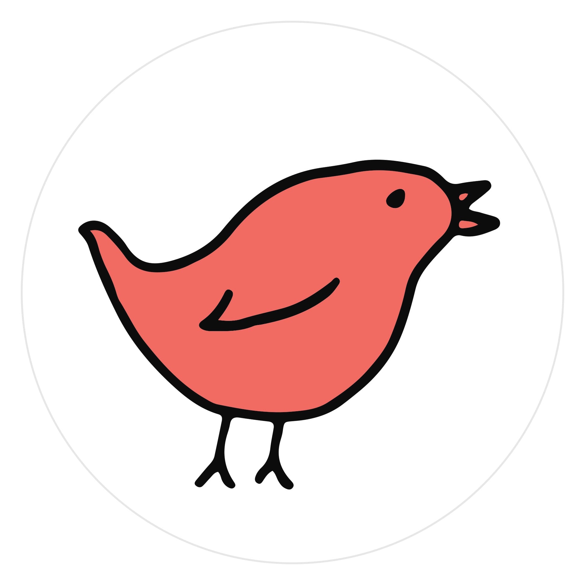 Mockup of Coral Orange Birdie envelope seals featuring a hand drawn bird colored in coral orange and outlined in black.